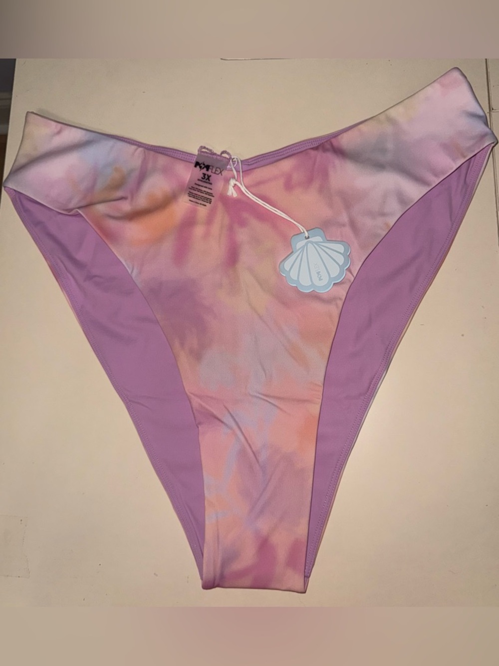 POPFLEX Women's Pastel Tie-Dye High Leg Bikini Bottoms - Lavender & Peach